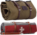 1844 Helko Werk Germany Waxed Canvas Bedroll &amp Swiss Army Blanket Bundle - Camping Bedroll with Leather Straps and Zipper - Waterproof Portable Bed (Blanket + Bedroll Olive) #F8761OB