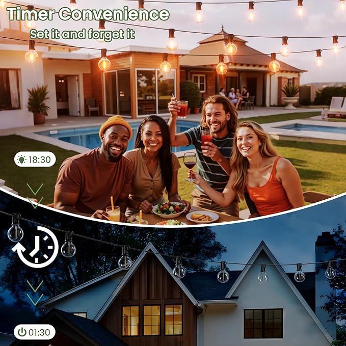 Svater Solar Outdoor String Lights 75 FT G40 Patio Lights Shatterproof Dimmable Vintage Edison Bulbs Solar Powered Weatherproof Light for Patio Backyard Garden Bistro Warm White