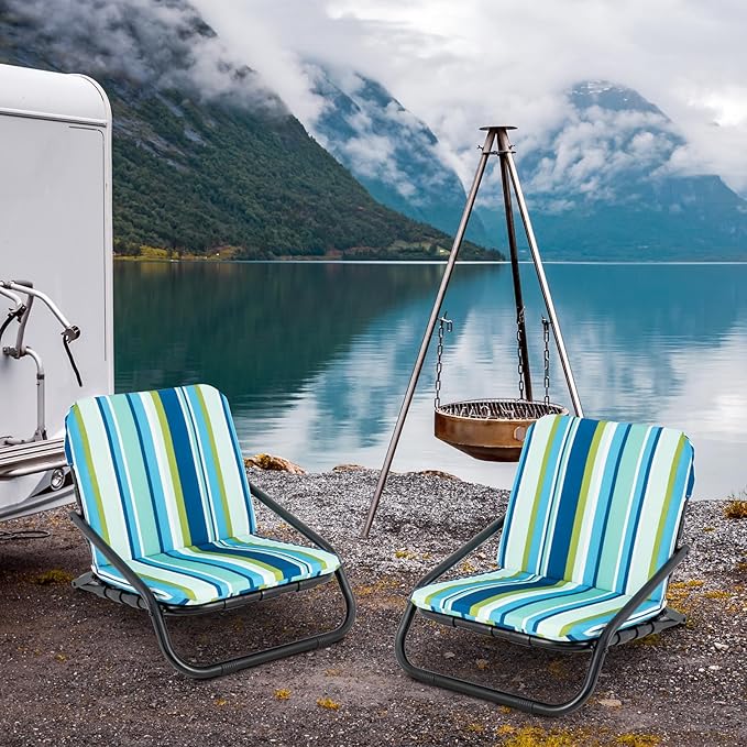 Giantex 2-Pack Beach Chairs for Adults Folding Camping Chairs with Aluminum Frame Quick-Drying Cotton Cushion Shoulder Straps 300 Lbs Capacity Lightweight Sling Chairs for Travel Backpack Chair