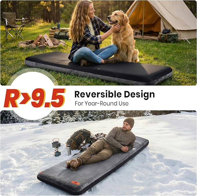 Self Inflating Sleeping Pad with Electric Pump 4 Ultra-Thick Foam Sleeping Mats for Camping with Built-in Pillow 9.5 R-Value 4 Season Camping Mattress Pad for Cot Truck Car Home