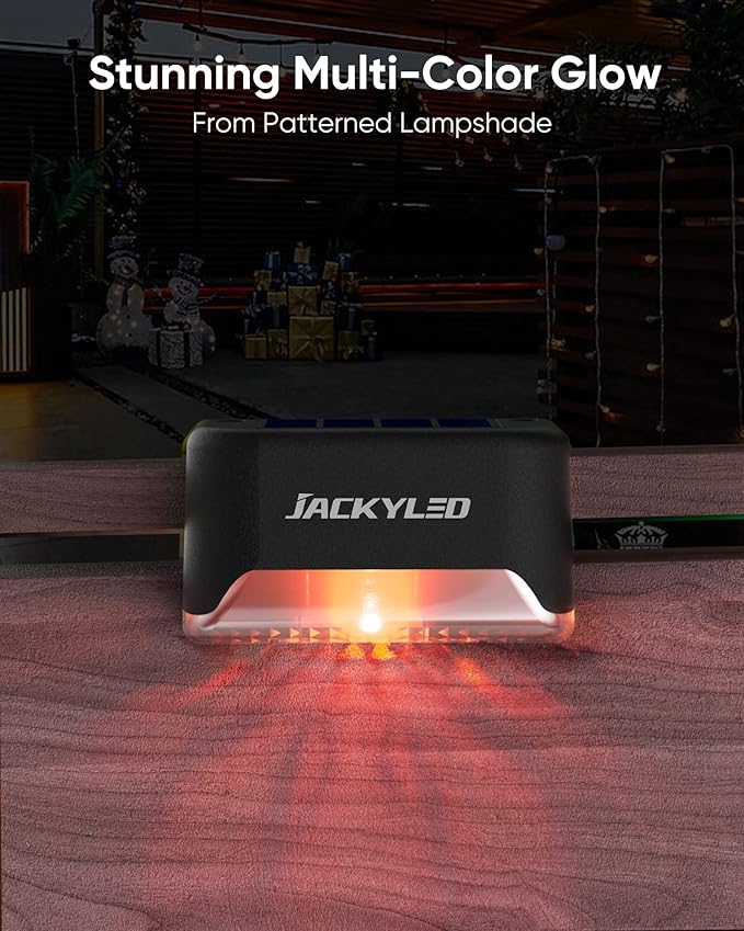JACKYLED 16 Pack Deck Lights Solar Powered Color Changing Outdoor Solar Fence Lights Waterproof LED Stair Lights for Patio Step Railing Wall Garden