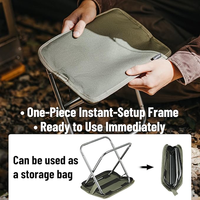Naturehike 11in Ultralight Camping Folding Stool - Supports 390lbs 0.72lb Compact Portable Stool 7075 Aluminum Alloy &amp 600D Oxford Pocket Chair for Adult Backpacking Fishing Sports Events