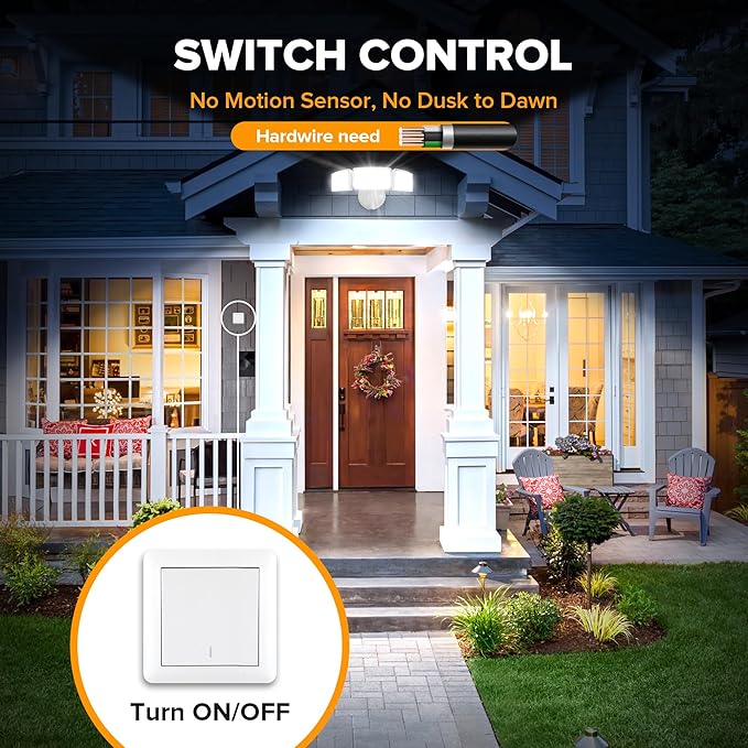 LUTEC 75W 8000 Lumen Floods Light Outdoor Switch Controlled LED Security Lights with 3 Adjustable Heads 5000K Daylight IP65 Waterproof Exterior Flood Light for Garage Yard Patio (White) - 2 Pack