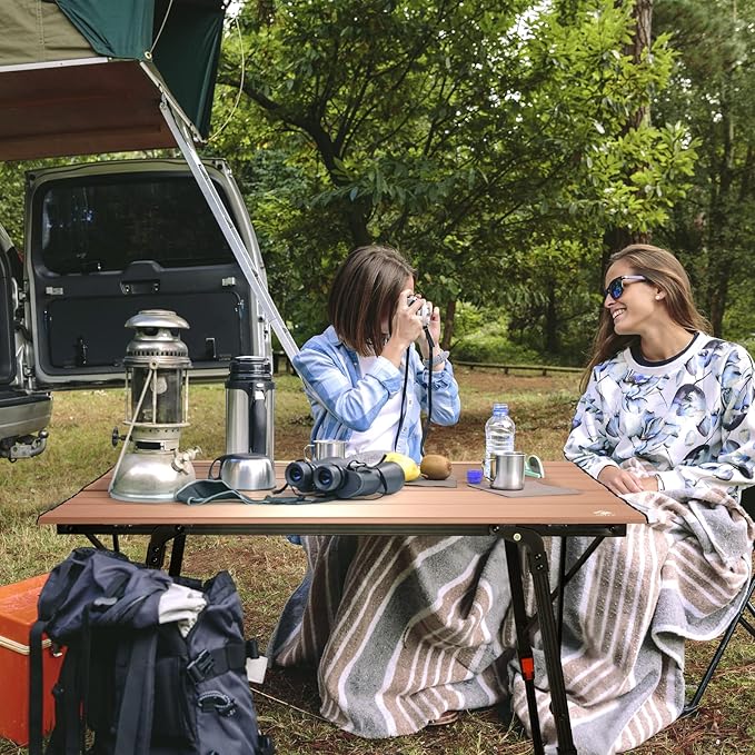 VILLEY Portable Camping Table with Adjustable Legs Lightweight Aluminum Folding Beach Table with Carrying Bag for Outdoor Cooking Picnic Beach Backyards BBQ and Party