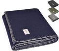 Military Style Wool Blanket – Cushioned Breathable Durable Warm &amp Washable – Double-Stitched Border–Great for Camping Outdoor First Aid Travel Car–Fire Retardant – 64x90 4.7 lb (Navy Blue