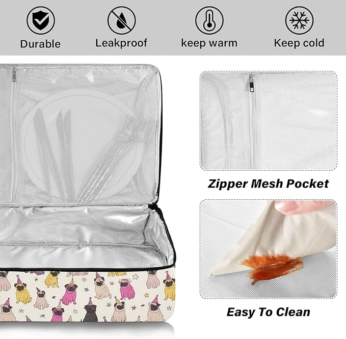 Casserole Carrier Loveliness Dog PatternInsulated Casserole Carrier for Hot or Cold Food Thermal Lunch Tote for Potluck Parties Picnic Beach Fits 9 x 13 Inches Baking Dish