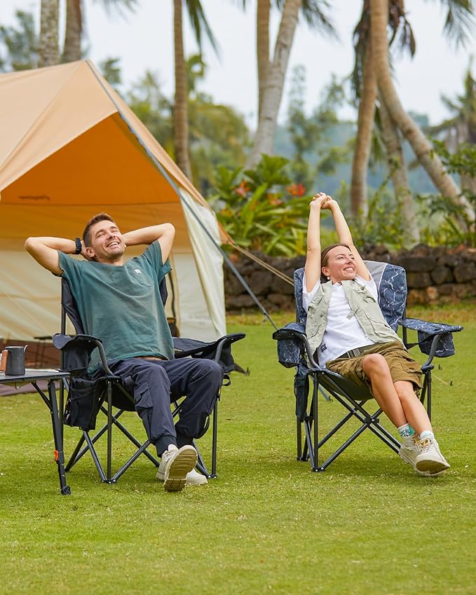 KingCamp Oversized Camping Folding Chair Heavy Duty 450 LBS with Folding Camping Table Aluminum Roll-Up Camp Table for 6-8 Person