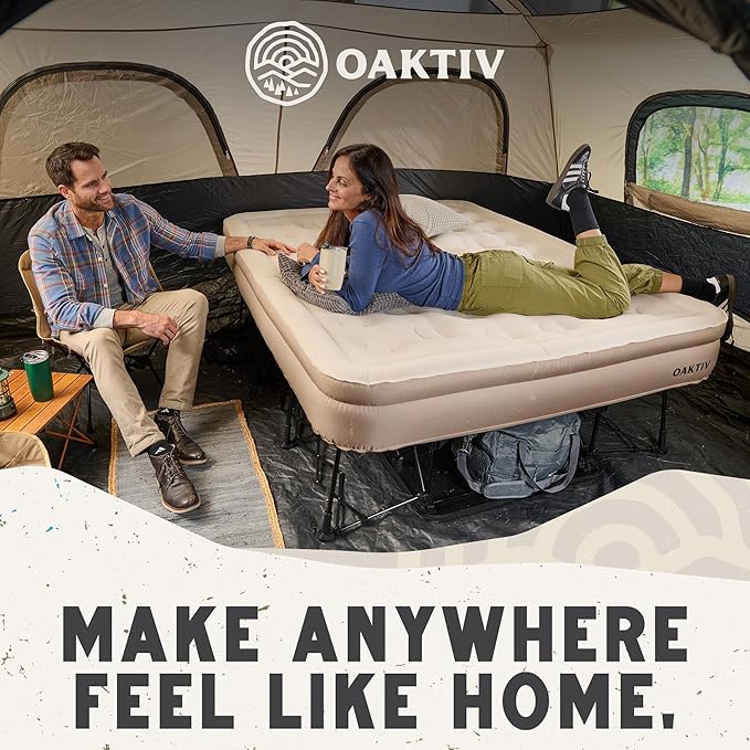 Queen Air Mattress with Frame Self Inflating/Deflating Bed for Adults - PeakRest Blow Up Bed Camping Cot with Mattress for Adults - Portable Queen with Travel Rolling Case on Wheels