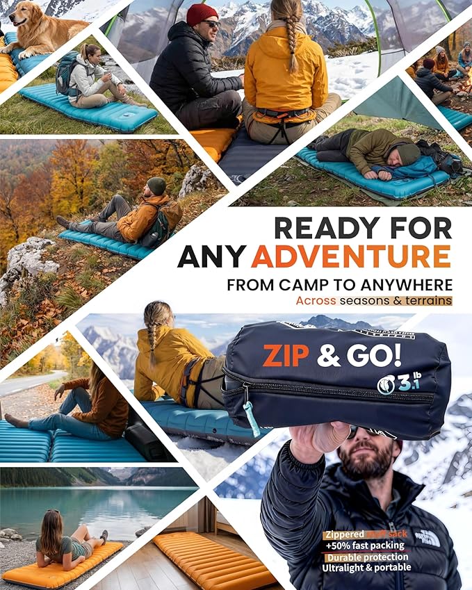 ZOOOBELIVES Inflatable Camping Sleeping Pad 4-Inch Thick Full Air Support No Bottoming Out for Side Sleepers Camping &amp Backpacking Mattress with Built-in Foot Pump Durable &amp Compact – Airl