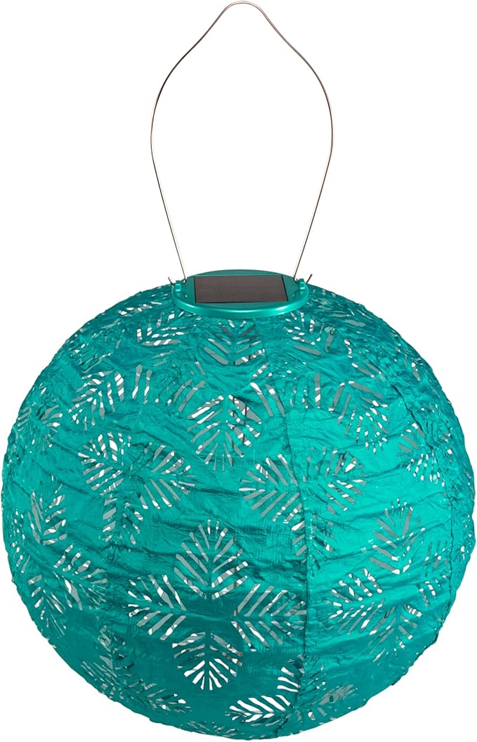 Allsop Soji Stella - Brights Geo Palm - 12 Outdoor Solar Lantern - Turquoise
