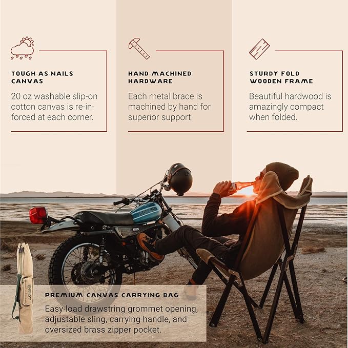 CHAMA Vaquero Chair &amp Travel Bag - Wheat and Pine- Beautiful Outdoor Wood and Canvas Portable Folding Chair Ideal for Camping Patios Lawns or Indoor Use - Supports 300 lbs