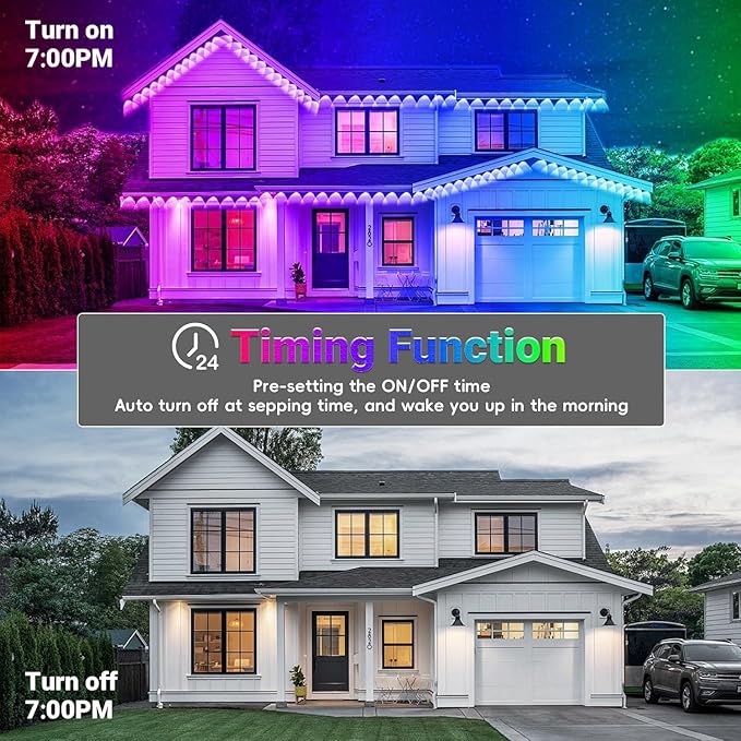 150FT Permanent Smart RGB LED Eaves Outside Lights Music Sync Timing Function Remote Control and IP67 Waterproof LED Outdoor String Lights for All Holiday