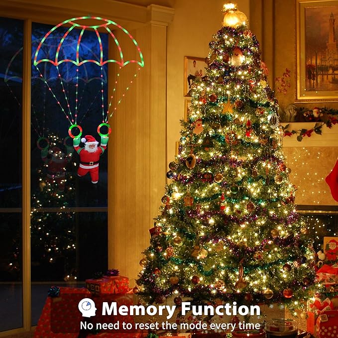 Toodour Christmas Decorations Lights Outdoor 2.8FT Christmas Parachute Lights with Santa Claus Waterproof 8 Modes Hanging Red &amp Green Xmas Light - Holiday Decorative Light for Indoor Eave Roof