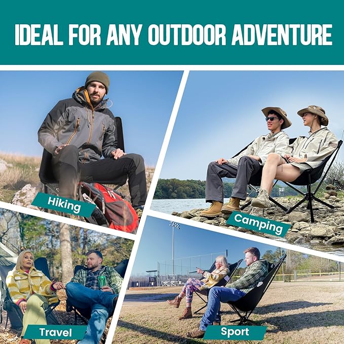 Adjustable Portable Camping Chair RiseLite Lightweight Compact Folding Chair for Adults Collapsible Camp Chairs That Folds Up Small Easy Carry for Travel Outdoor Sports Backpacking Hiking