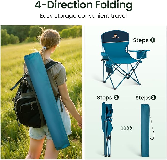 HIGH POINT SPORTS 2 Pack Portable Camping Chair for Adults Folding Outdoor Camp Chair Lightweight Lawn Chairs Folding Collapsible Chair for Camping Tailgates Beach Blue Support 250 lbs