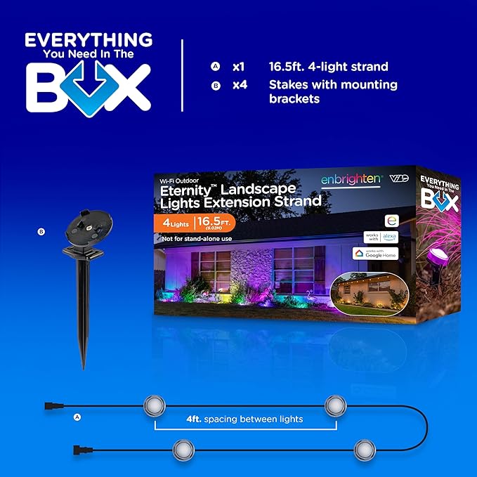 Enbrighten Vibe Eternity Garden Lights Extension Only Not for Standalone Use 16.5ft with 4 RGBWIC LEDs Waterproof Landscape Lighting Needed Extendable up to 150ft 83794