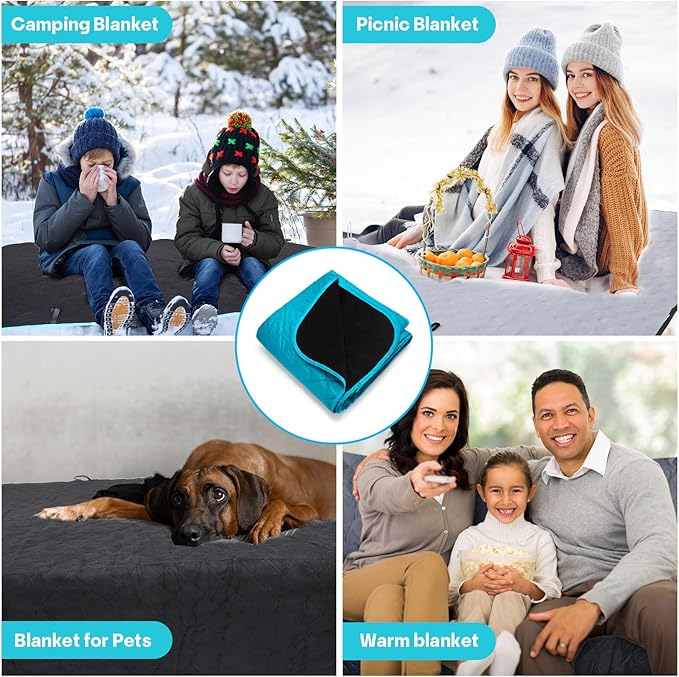 Preboun 4 Pack Large Waterproof Stadium Blankets Thick Warm Fleece Picnic Camping Blankets for Cold Weather Football Games Concerts Beach Outdoor Activities Homeless Donations(Multi)