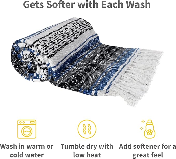 Cozumel Authentic Mexican Blankets (10-Pack) - 72x48 Woven in Mexico - Serape Throw Blanket for Yoga Studio Outdoor Picnic/Camping/Beach Saddle Blanket Bed/Home Decor (Assorted Random)