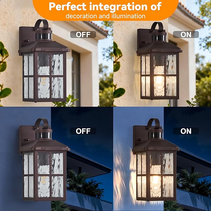 Motion Sensor Porch Lights Outdoor with Remote Dusk-to-Dawn Exterior Lighting Fixtures 4 Modes &amp Weatherproof Outdoor Wall Lights - Ideal for Porch Patio Entryway Garage