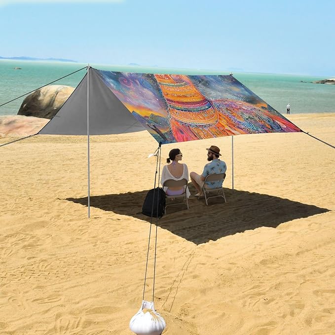 ALAZA Boho Llama Visionary Beach Tent Sun Shelter UPF50+ Protection Beach Shade Canopy w/ 4 Sandbags for Outdoor Camping Fishing Backyard Fun Picnic 10x9 ft