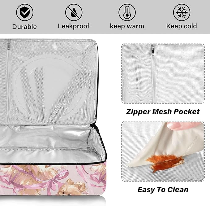 Casserole Carrier Adorable DogsInsulated Casserole Carrier for Hot or Cold Food Thermal Lunch Tote for Potluck Parties Picnic Beach Fits 9 x 13 Inches Baking Dish