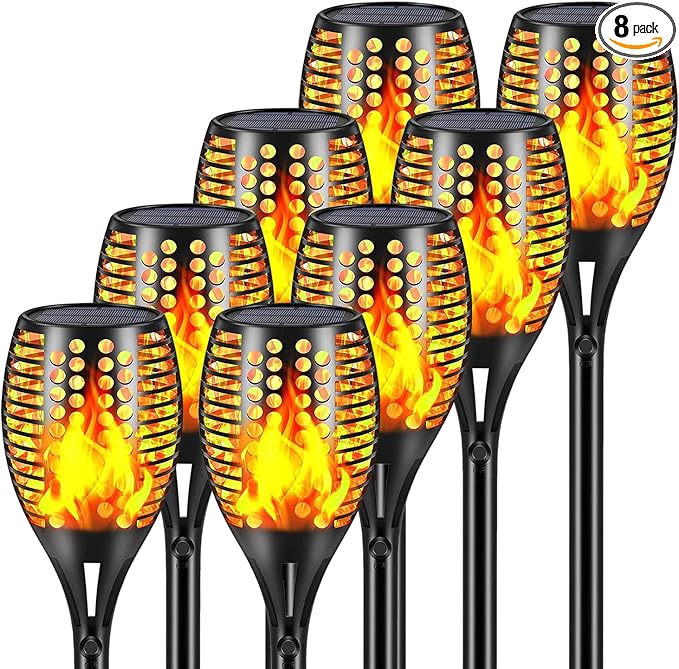 Aityvert Solar Lights 43 Flickering Flames Torch Lights Outdoor Waterproof Landscape Decoration Lighting Dusk to Dawn Auto On/Off Security Flame Lights for Yard Garden Pathway Driveway (8 Pack)