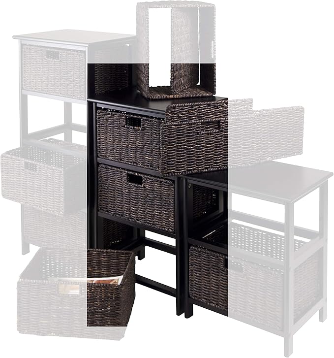Omaha Storage Rack with 3 Foldable Corn Husk Baskets Black and Chocolate