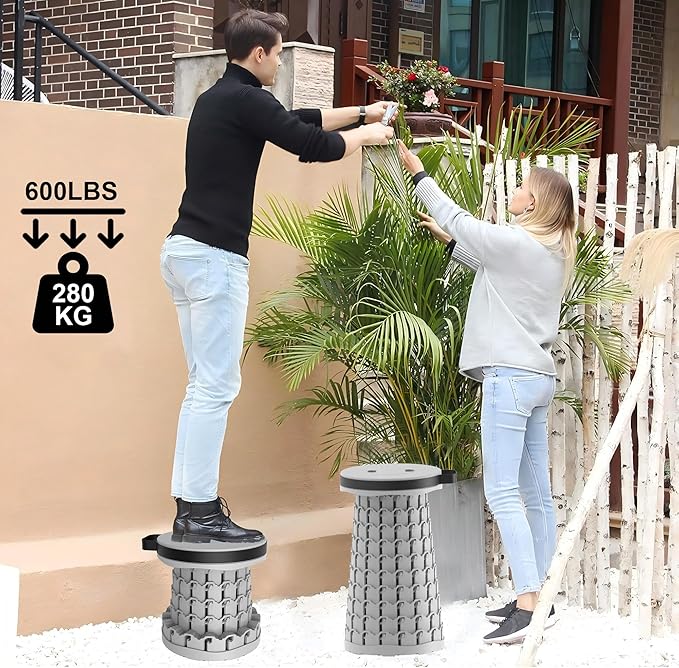 ALEVMOOM Upgraded Collapsible Stool with Cushion &amp Bag 18 H Portable Retractable Telescoping Folding Stool for Adults Lightweight But Sturdy Capacity 600 lbs for Camping Fishing Hiking Travel