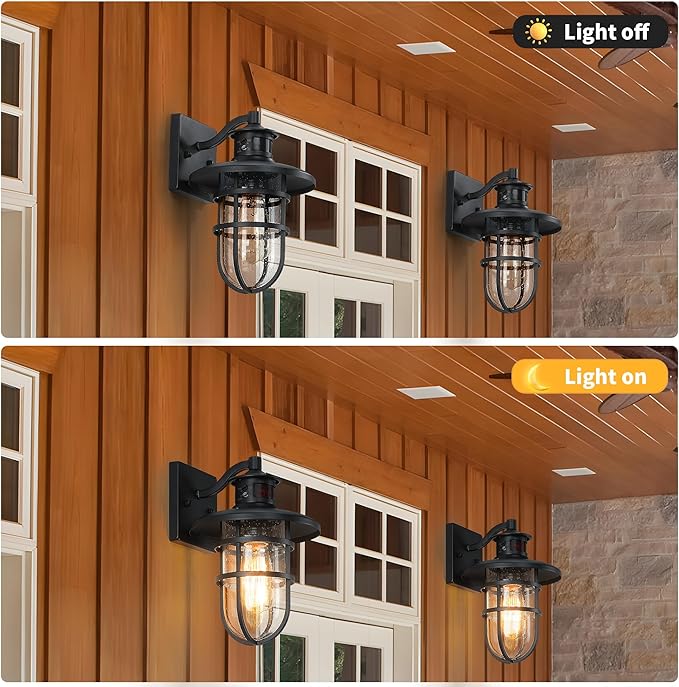 2 Pack Outdoor Wall Sconce with Motion SensorOutside Dusk to Dawn Exterior Wall MountIndustrial Anti-Rust Lantern Wall Lamp for PorchDoorwayGarageYardPatio