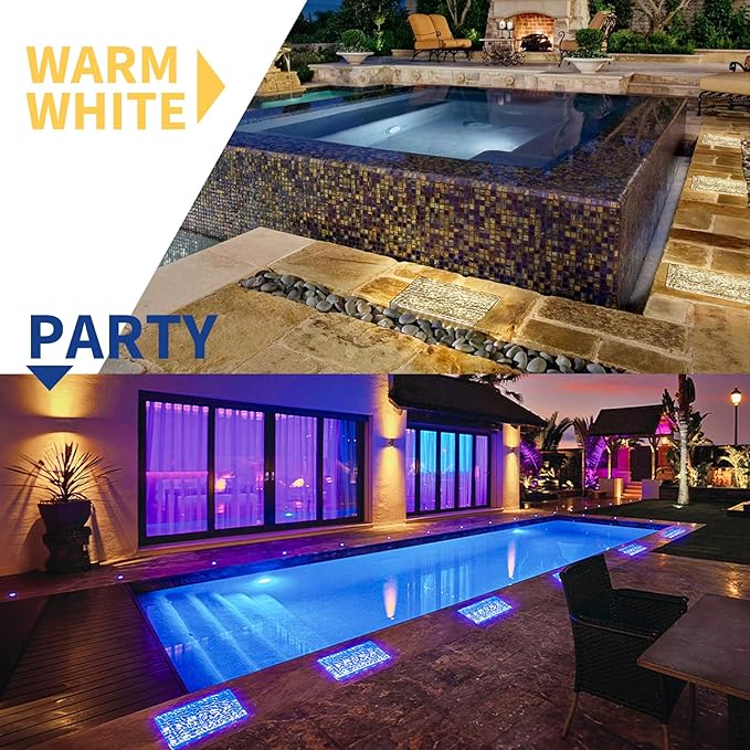 Solar Driveway Lights Color Changing 6x9 Inch Solar Paver Light Heavy Duty IP67 Waterproof Recessed Brick LED Landscape Lighting for Pathway Ground Pool Patio Garden (RGBW 1Pack)