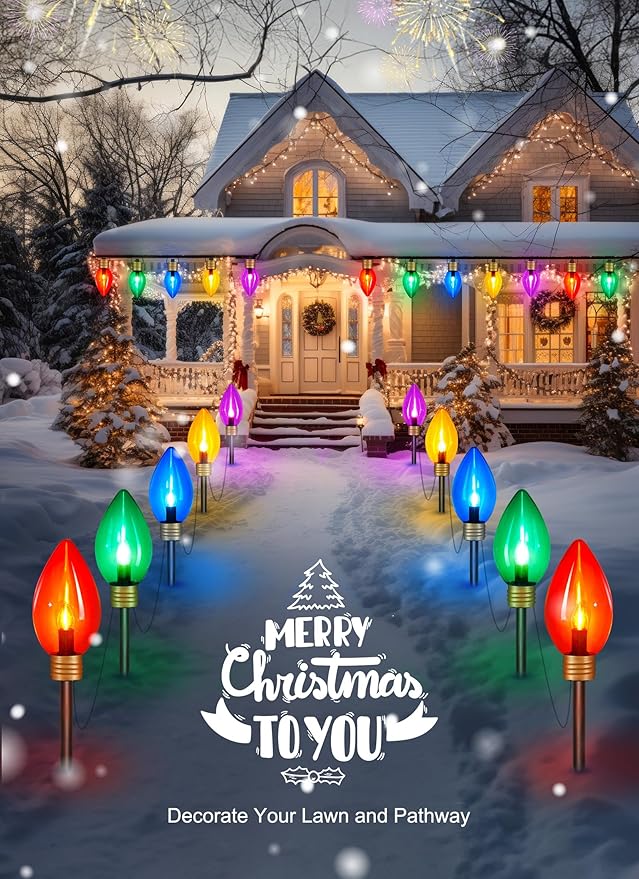 Super Jumbo C9 Christmas Pathway Lights - 11FT 5 LED Jumbo Christma Walkway Light Multicolor Christmas Decoration Outside Waterproof Giant Christma Lights Outdoor Decoration for Yard Holiday Lawn