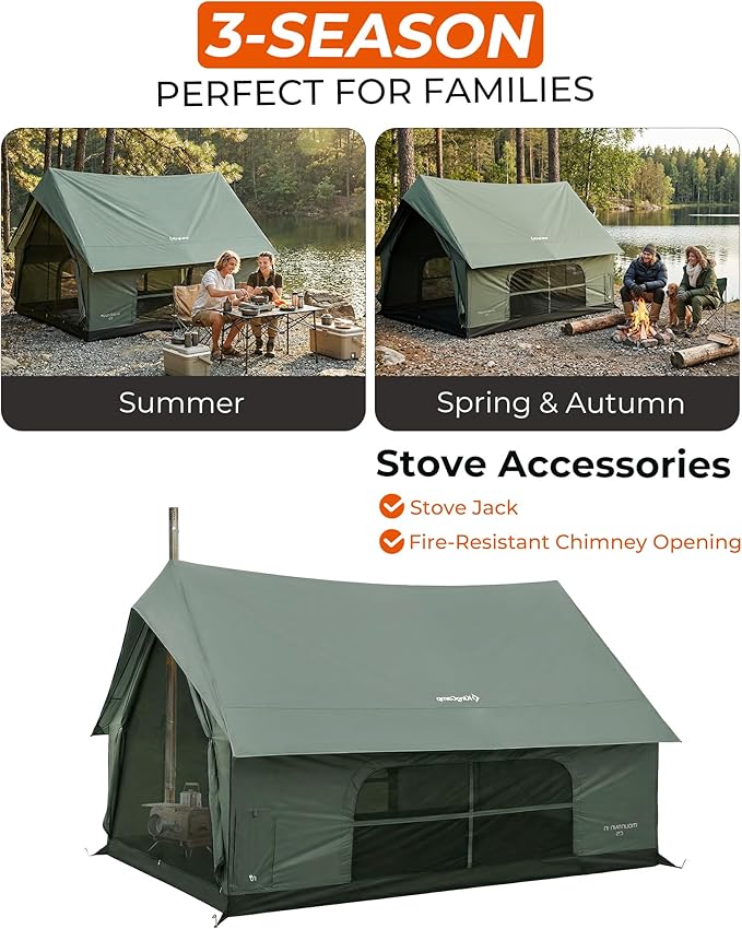 KingCamp Camping Tent with Floor 6-8 Person Canvas Hot Tent with Stove Jack Waterproof &amp Windproof Cabin Tent for Family Camping &amp Outdoor Parties