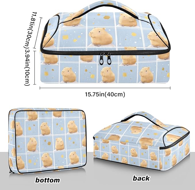 Casserole Carrier Pattern Loveliness Cute CapybarasInsulated Casserole Carrier for Hot or Cold Food Thermal Lunch Tote for Potluck Parties Picnic Beach Fits 9 x 13 Inches Baking Dish
