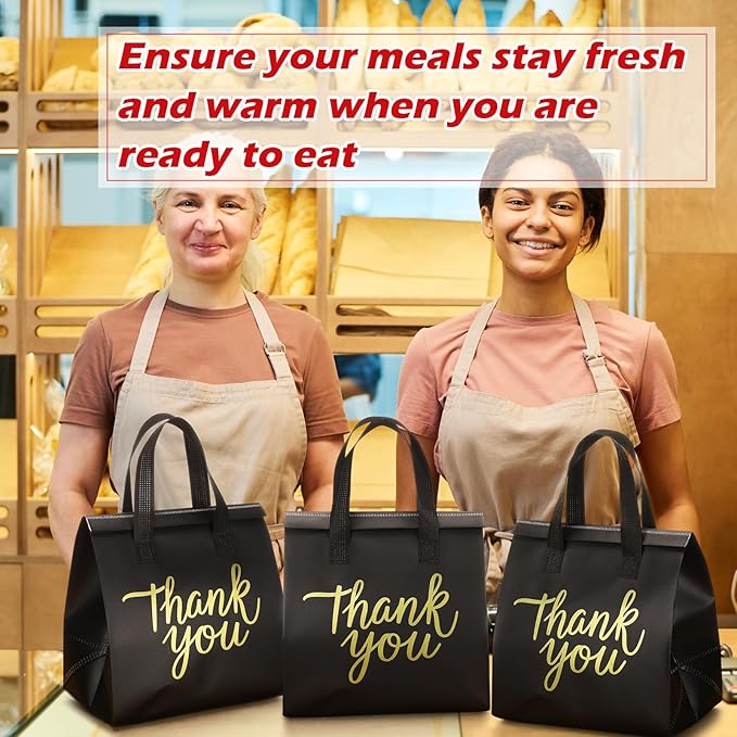 Aliceset 80 Pcs Thank You Insulated Bags for Food Delivery Bulk 9. 5 x 9. 5 x 6 Inch Take Away Bags Thermal Insulation Bag for Hot Cold Food Coffee Milk Seafood Pizza Catering Restaurant Grocery