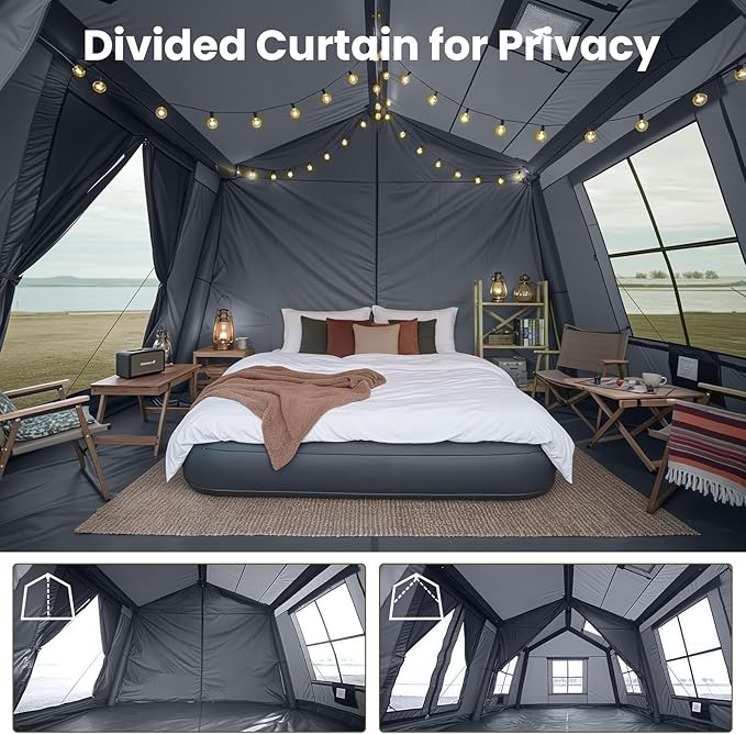 Inflatable Tents for Camping Large Blow Up Tent with Hand Pump Easy Setup InflatableTent 4 Season Tent Waterproof Oxford Air Glamping Tents for Camping Adult 4/6/8/10/12 Person