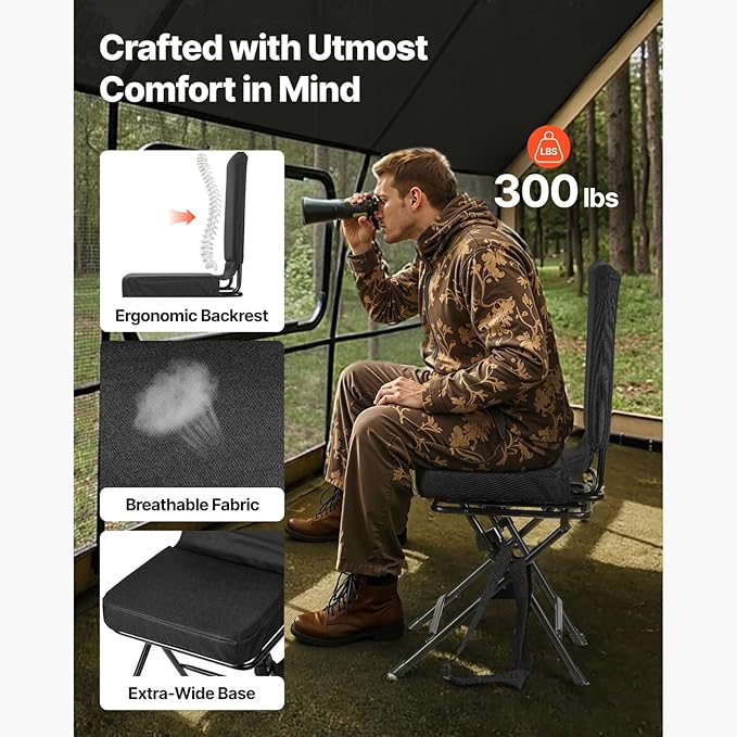 Foldable Hunting Chair with 360° Swivel Steel Frame &amp Backrest