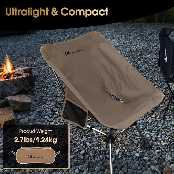 MOON LENCE Camping Chair Plus Upgraded Comfort &amp Size Still Compact and Lightweight Folding Portable Chair for Backpacking &amp Hiking 400Lbs Capacity Gen 3 Plus (Khaki)