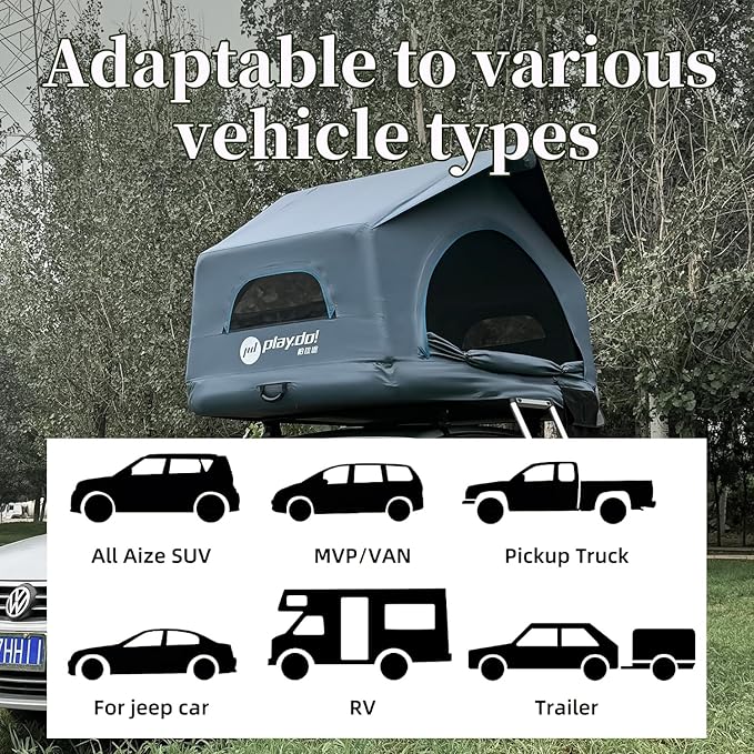 2 Person Inflatable Car Roof Top Tent with Pump4 Season Waterproof and Sun Resitant Camping Dome Roof Top Tents Camping Tent for SUV Truck and Universal CarsEasy Setup