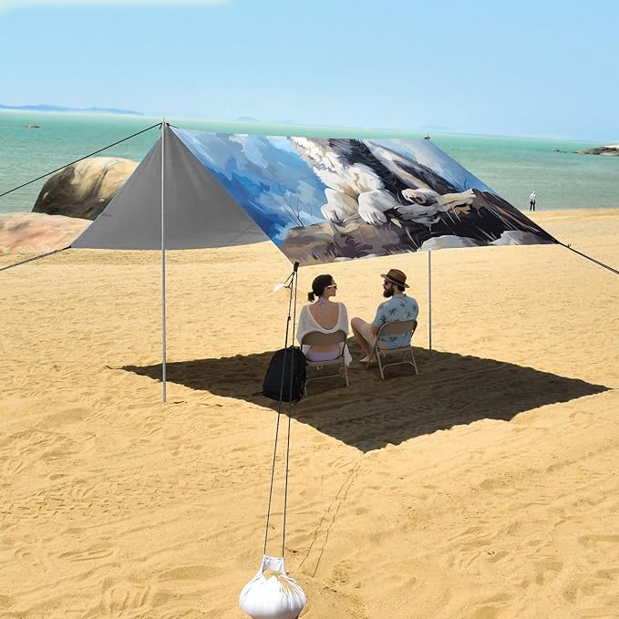 Camping Sun Shelters Husky Lying on Branches Beach Canopy 126 * 110.2in