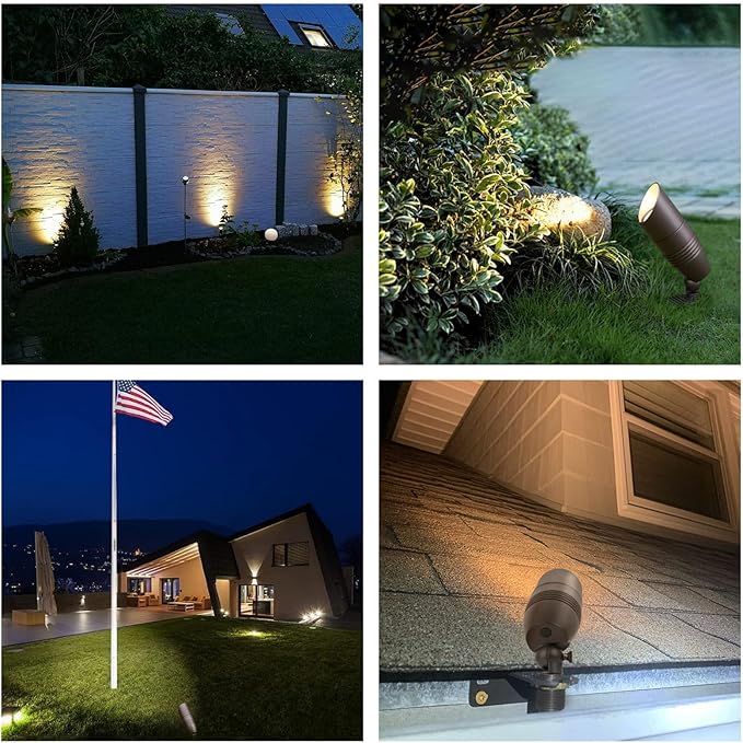 Low Voltage Landscape Spotlights Outdoor Tree Lights Wired LED 7W 5CCT Uplighting Outdoor 12V Landscape Spot Lights for Tree Wall Flag House Aluminum Bronze ETL Pack of 6