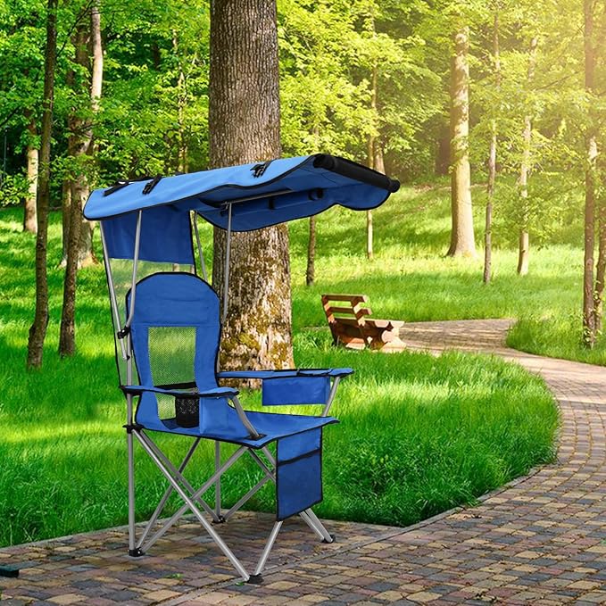 BDL Camping Chair with Canopy Shade Portable Foldable Canopy Chair with Cooler Mesh Backrest Cup Holder and Pocket for Camping Fishing Beach and SportsSky-Blue