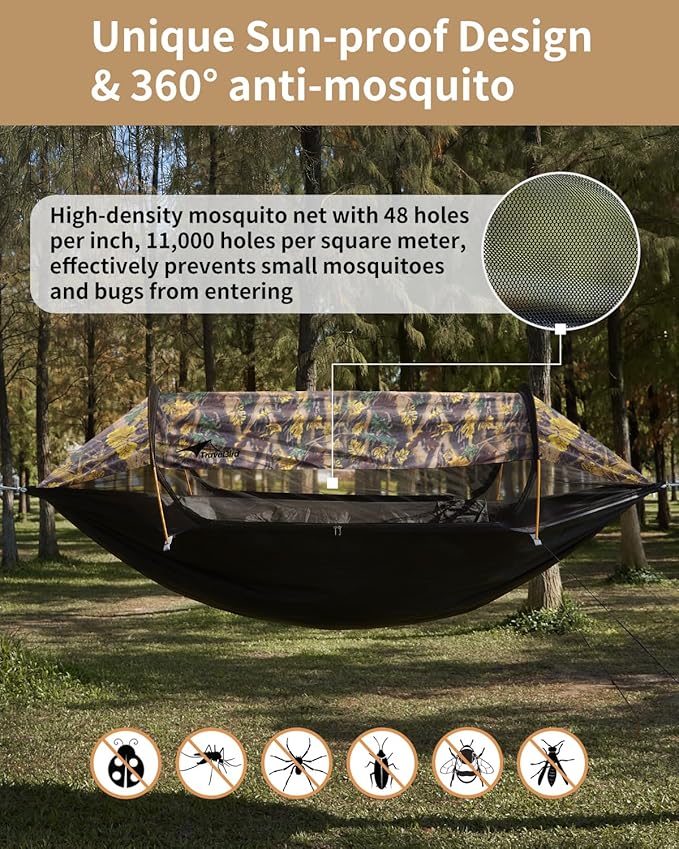 Camping Hammock Tent with Mosquito Net and Sunshade Extra Large for 2 Person Lightweight Hanging Hammocks Tree Straps Bivvy Ground Tent for Outside Hiking and Travel