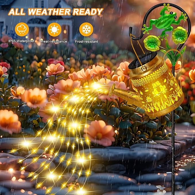 Solar Lanterns Outdoor Garden Decor Mothers Day Gifts for Women Mom Grandma Birthday Large Frog Hanging Watering Can with Shepherd Hook Waterproof Garden Lights for Outdoor Yard Christma Gifts