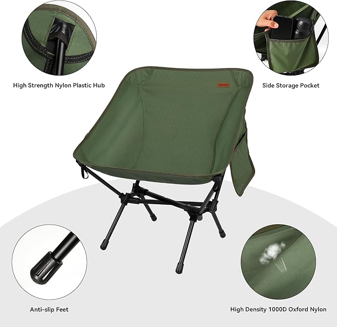 TOBTOS 2 Pack Ultralight Camping Chair Portable Folding Backpacking Chair Compact Camping Chair with Carry Bag for Outdoor Camp Hiking Backpack Beach Travel (Green)