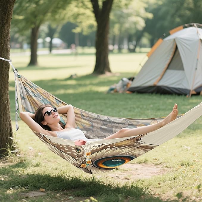 ALAZA Cute Owl Flowers Camping Hammocks Single or 2 Person 500 lbs Portable Parachute Travel Hammock w/Tree Straps for Hiking Backpacking Indoor Outdoor