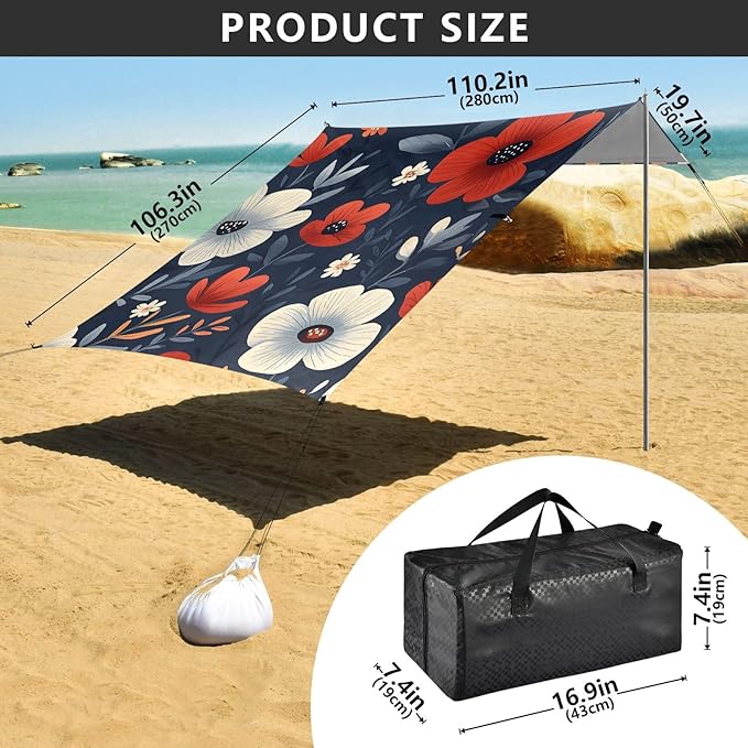 Beach Tent Sun Shelter Flowers in The Wind Lightweight &amp Easy Setup Beach Shade Canopy for Camping Fishing