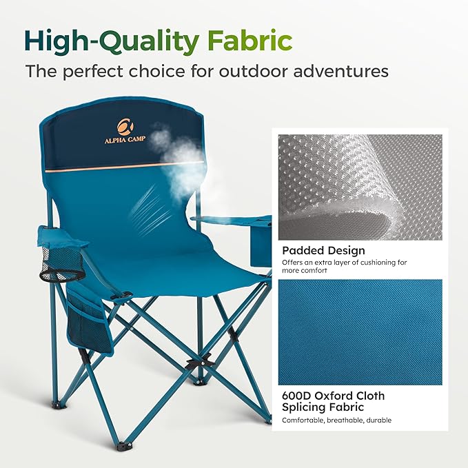 ALPHA CAMP Folding Camping Chairs for Adults Lawn Chairs Outdoor Chairs Support 250 LBS Portable Camp Chairs with Cup Holders Cooler Pouch for Outdoor 2 Pack