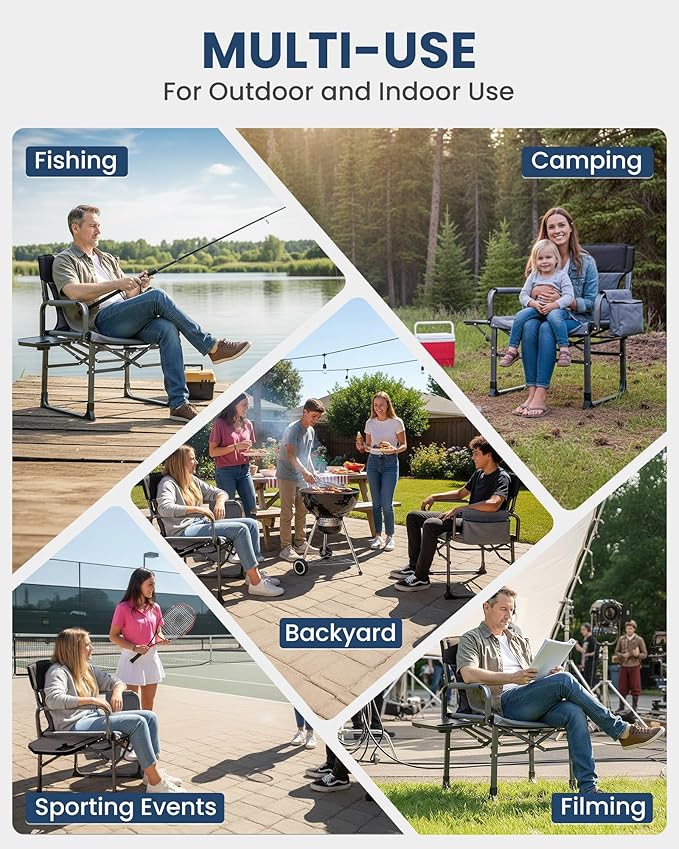 KingCamp XXL Heavy Duty Camping Directors Chair 550lbs Capacity Extra Wide Oversized Camp Chairs with Side Table &amp Cooler Bag Compact Padded Folding Chair for Big and Tall Outdoor Sports Picnic