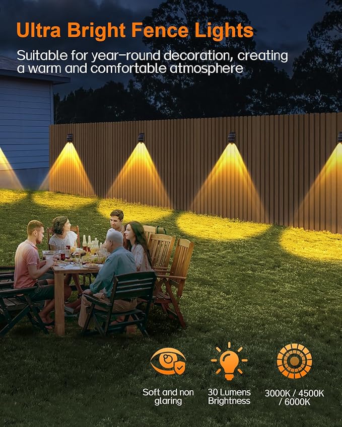 High Brightness Solar Fence Lights Outdoor Larger Size Solar Lights with Dual Solar Panels Waterproof Fence Lights Solar Powered for Stair Step Yard Patio Wall (12 Pack)