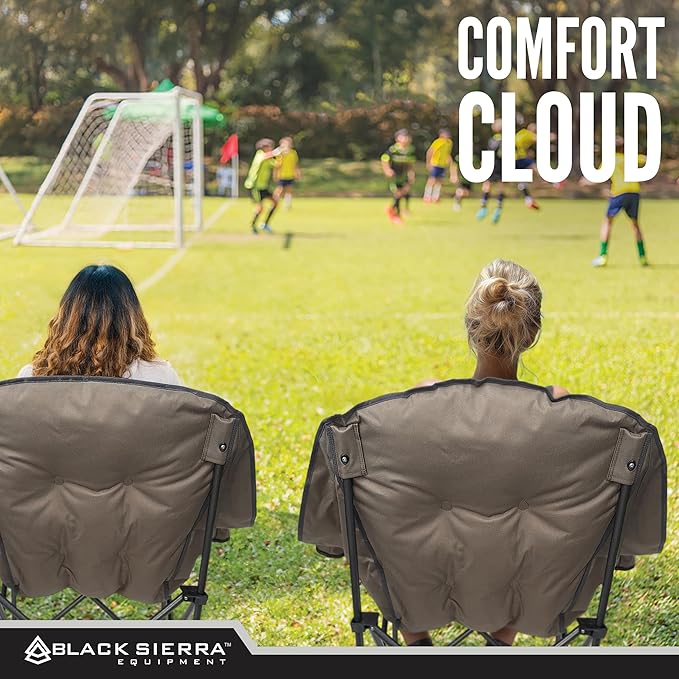 Black Sierra Oversized Camping Chair for Adults – 400 lb Heavy Duty Folding Chair with Cup Holders &amp Carry Bag